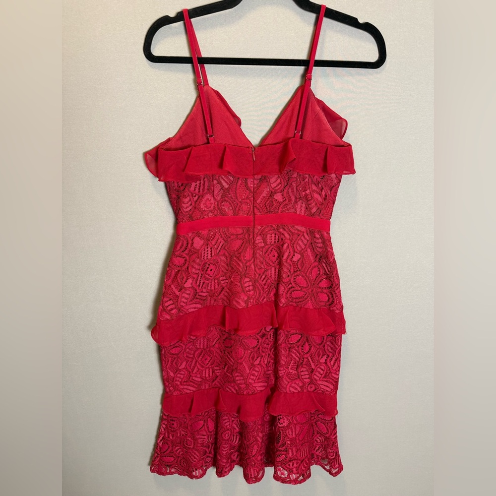 Adelyn Rae Red Lace Ruffle Midi Dress - Picture 4 of 5